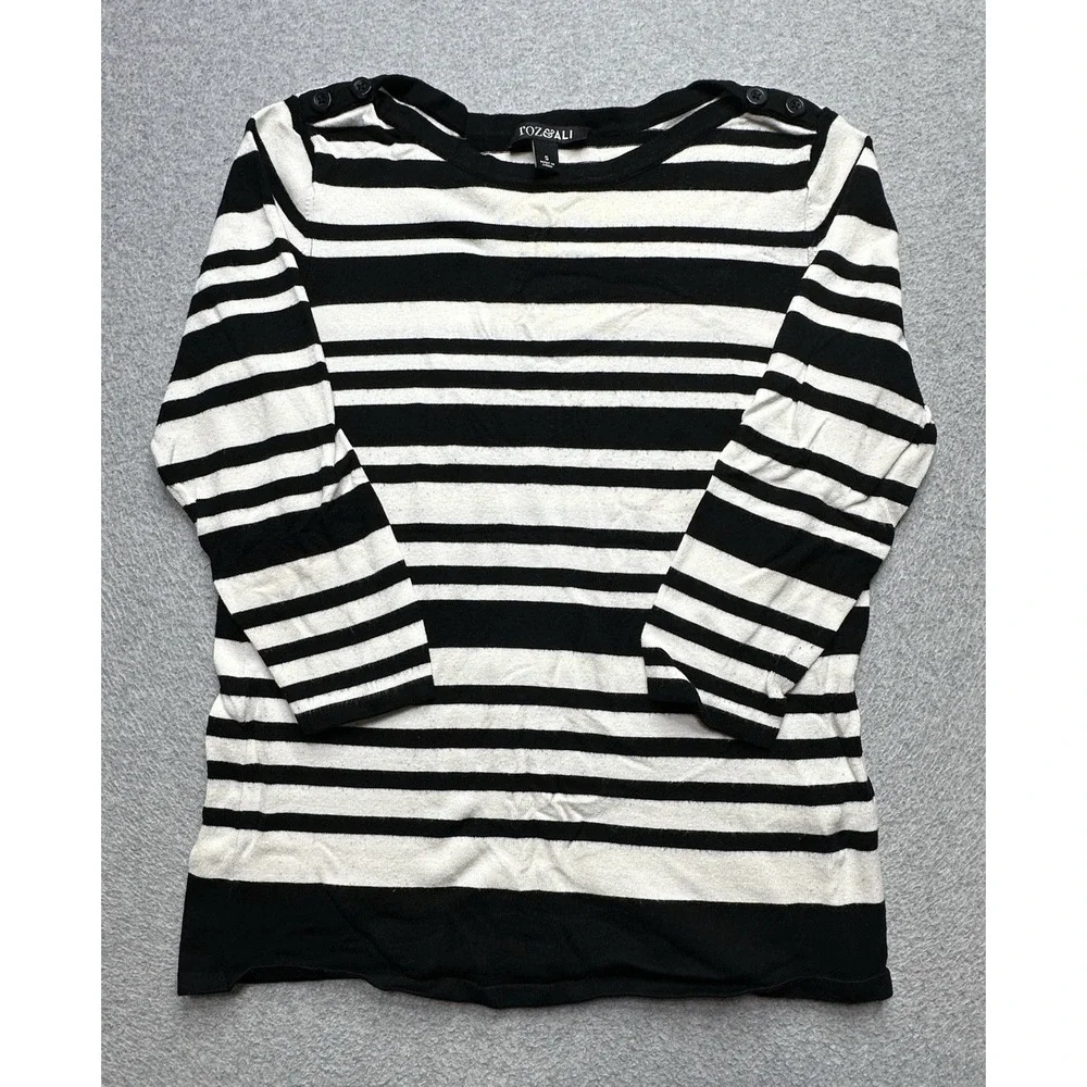 Roz Ali Sweater Womens Small Black White Pullover Preppy‎ Knit Outdoors Ladies